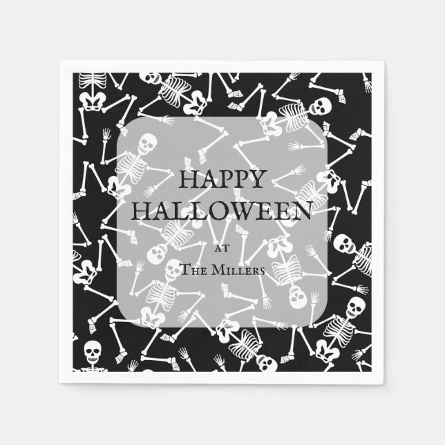 Serviette En Papier Skeletons Halloween Party Black (Devant)
