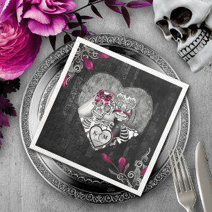 Serviette En Papier Skeletons Mariage gothique Bourgogne ID866