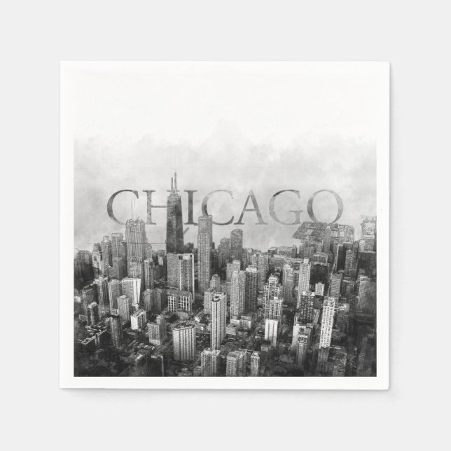 Serviette En Papier Sketch Skyline de Chicago (Devant)