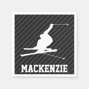 Serviette En Papier Ski de neige ; Gris Noir & Sombre