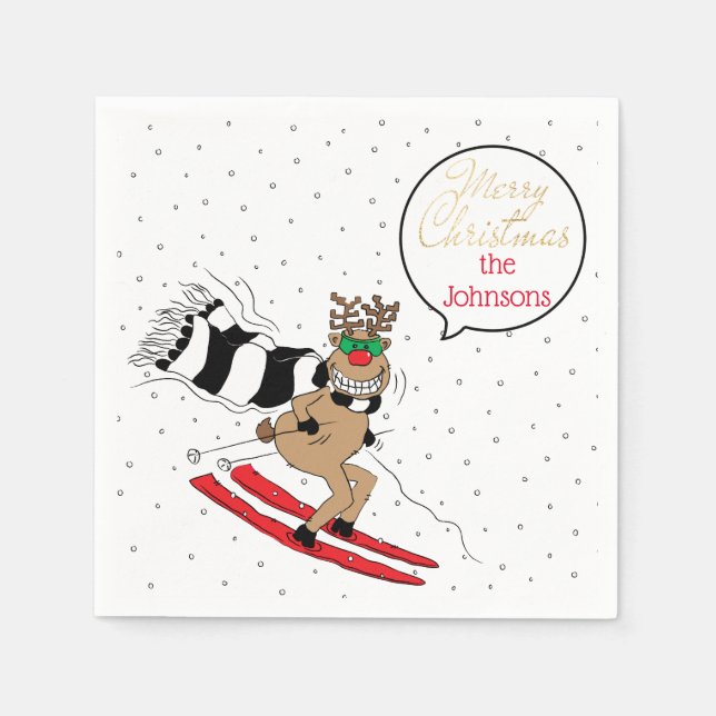 Serviette En Papier Ski de neige pour rennes de Noël (Devant)