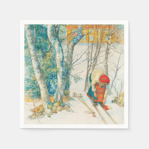 Serviette En Papier Ski d'hiver par Carl Larsson