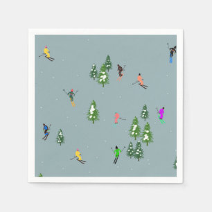Serviette En Papier Ski d'ouverture Noël Ski de vacances Skieurs Bleu