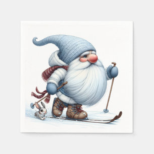 Serviette En Papier Ski Gnome d'hiver avec un lapin
