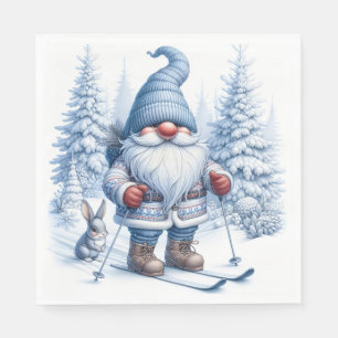 Serviette En Papier Ski Gnome d'hiver avec un lapin