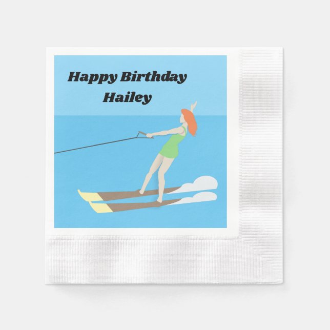 Serviette En Papier Ski nautique de style vintage (Devant)