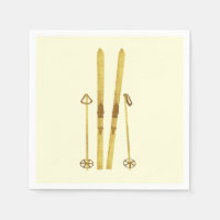 Skis Et Poles D'Or | Crème d'illustration Retro Sk