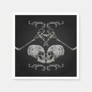 Serviette En Papier "Skull in Love" Skeletons Vintages Mariage noir