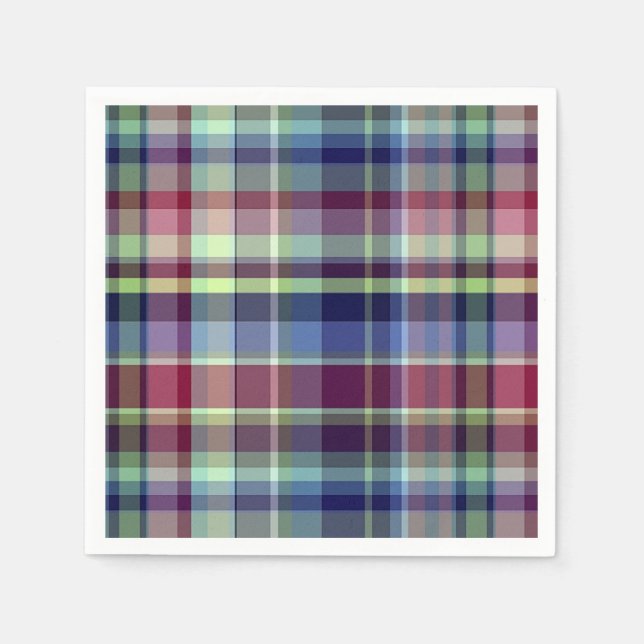 Serviette En Papier Sky Blue Navy Bourgogne Pistach Preppy Madras Plai (Devant)