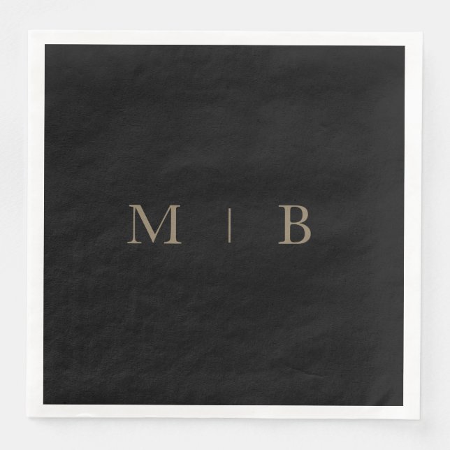 Serviette En Papier Sleek Simple Or Monogram Black Cocktail II (Devant)