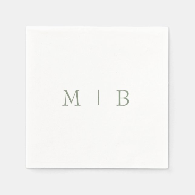 Serviette En Papier Sleek Simple Sage Monogramme Blanc Cocktail servie (Devant)