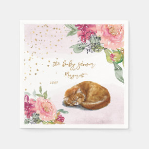 Serviette En Papier Sleepy Cat Illustration Baby shower fille