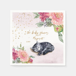 Serviette En Papier Sleepy Kitten Illustration Baby shower fille