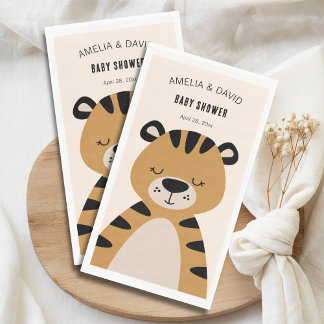 Serviette En Papier Sleepy Tiger Neutral Baby Shower Table