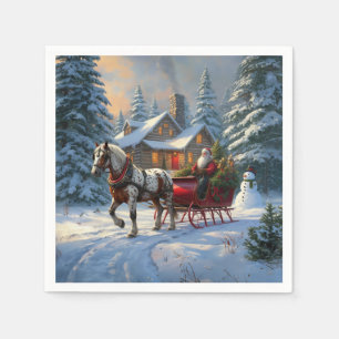 Serviette En Papier Sleigh Père Noël à cheval de Noël