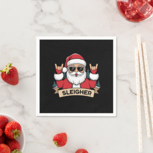 Serviette En Papier Sleigher de Noël Père Noël Rock Rocker de Noël