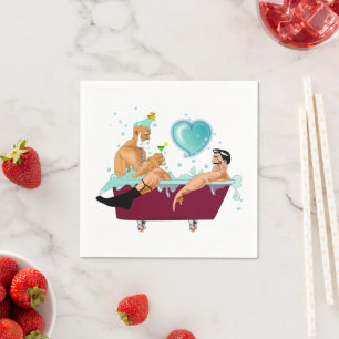 Serviette En Papier SlipperyJoe's deux gays hommes aiment la baignoire