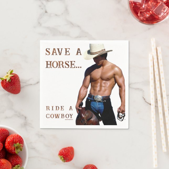 Serviette En Papier SlipperyJoe's save horse ride paille cowboy casque (En situation)