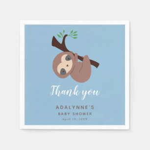 Serviette En Papier Sloth Baby shower Jungle Script mignon garçon bleu