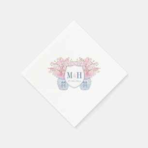 Serviette En Papier Smart Blue rose Monogramme Chinoiserie Chic Mariag