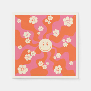 Serviette En Papier Smile - rose, orange et crème