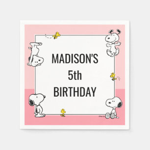 Serviette En Papier Snoopy et Woodstock Rose Anniversaire