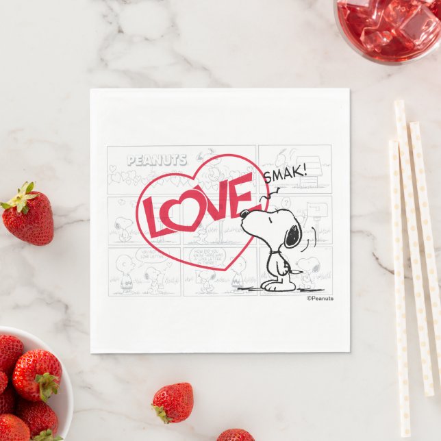 Serviette En Papier Snoopy "Love" bande dessinée graphique (En situation)