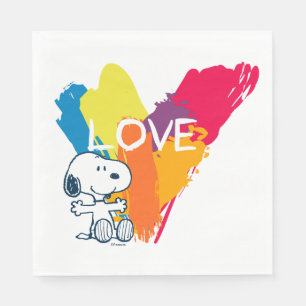 Serviette En Papier Snoopy   Rainbow Love Heart