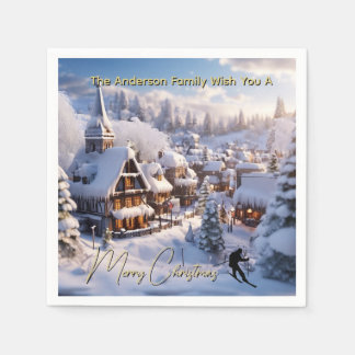Serviette En Papier Snow ski chalets editable holiday greeting