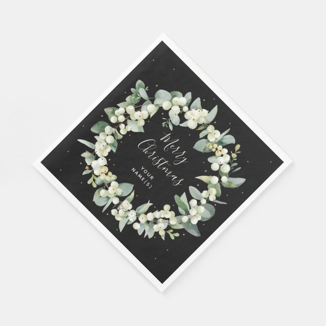 Serviette En Papier Snowberry + Eucalyptus Wreath Fête (Coin)