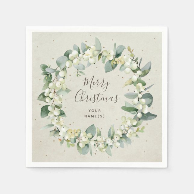 Serviette En Papier Snowberry + Eucalyptus Wreath Fête (Devant)