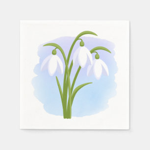 Serviette En Papier Snowdrops - Fleurs de printemps sur aquarelle bleu