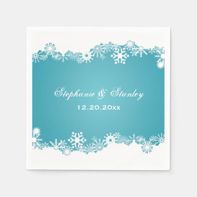 Serviette En Papier Snowflake moderne aqua blanc mariage d'hiver (Devant)
