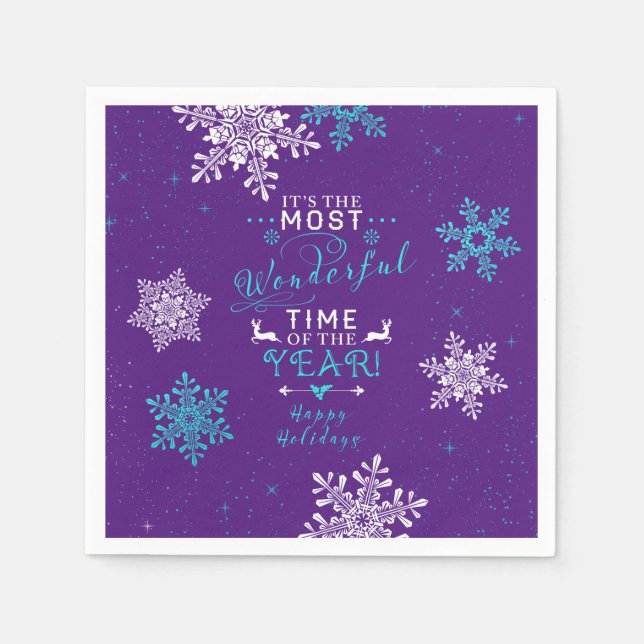 Serviette En Papier Snowflakes Noël Noël Noël Mauve Turquoise (Devant)