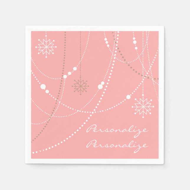 Serviette En Papier Snowflakes rose du milieu du siècle élégant hiver  (Devant)