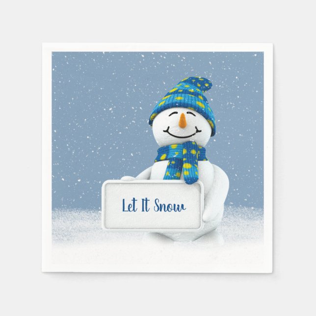 Serviette En Papier Snowman avec le signe Let It Snow (Devant)