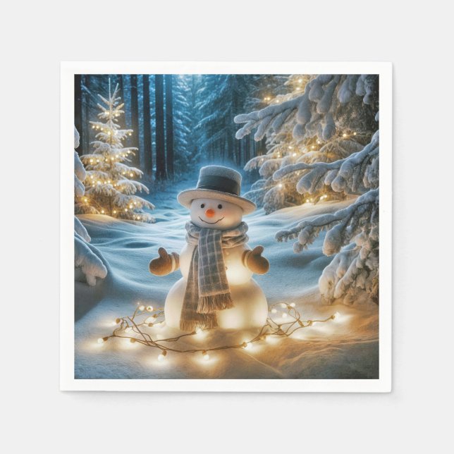 Serviette En Papier Snowman Avec Lumières De Noël (Devant)