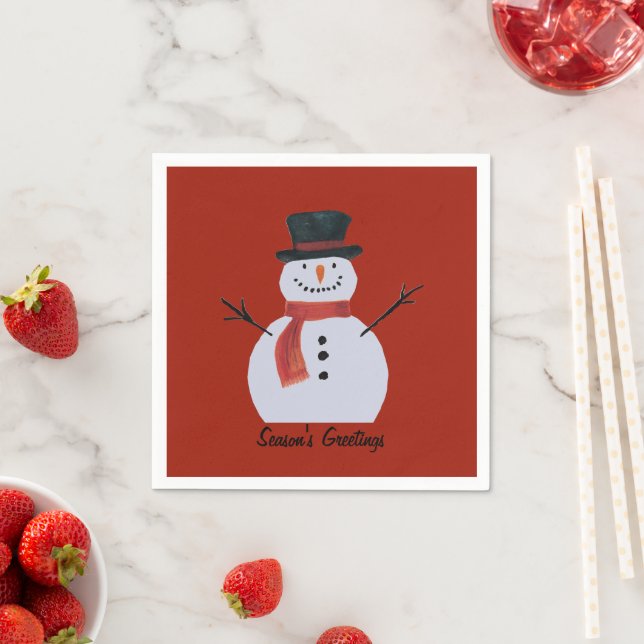 Serviette En Papier Snowman De Fête Avec Chapeau Haut (En situation)