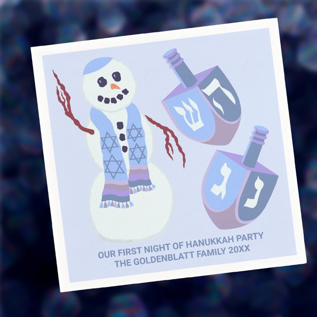 Serviette En Papier Snowman Dreidels Blue Personnalisé Cute Hanoukka (Perfect for Hanukkah parties and family gatherings, these custom paper napkins are too cute)