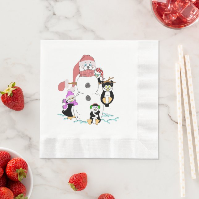 Serviette En Papier Snowman et Penguin (En situation)