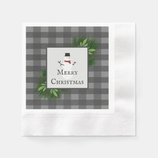 Serviette En Papier Snowman Gris Buffalo Plat Papier Napkin (Devant)