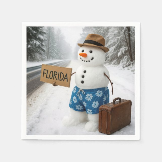 Serviette En Papier Snowman Hitchhiking to Florida (Devant)