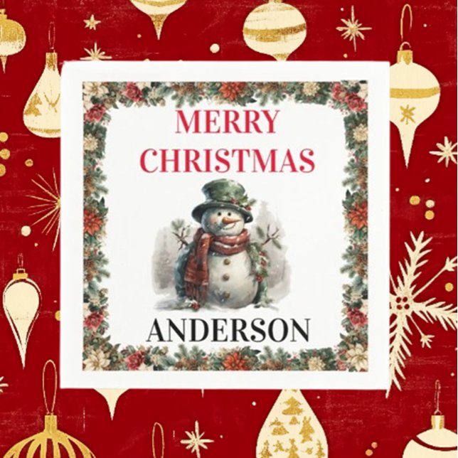 Serviette En Papier Snowman mignon voeux de Noël Papier Napkin (Spread joy this holiday season with Brett's Snowman Cute Christmas Wishes Paper Napkins)