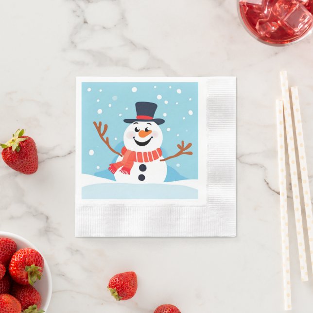 Serviette En Papier Snowman Noël Fête Papier Napkin (En situation)