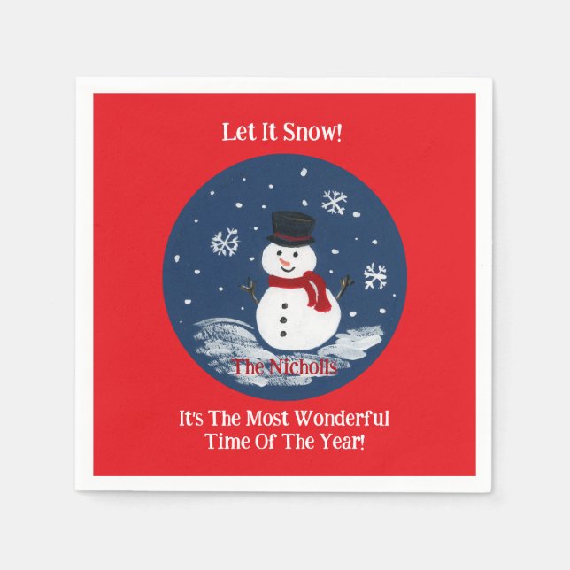 Serviette En Papier Snowman peint à la main PERSONNALISER (Devant)