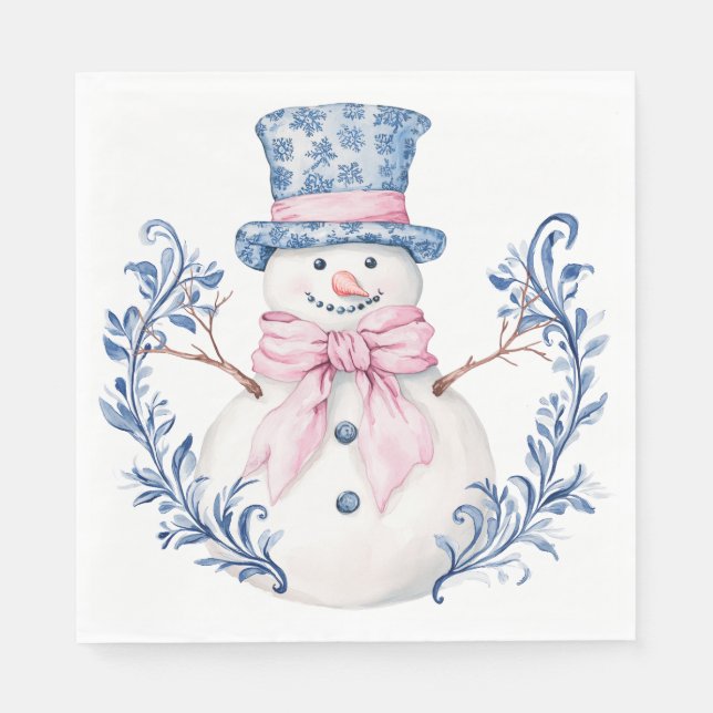 Serviette En Papier Snowman rose et bleu (Devant)
