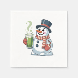Serviette En Papier Snowman tenant Matcha Boire Amateurs de Noël