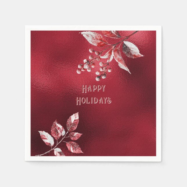 Serviette En Papier Snowred Feuilles Noël Holiday Napkin (Devant)