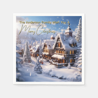 Serviette En Papier Snowy Alpine Chalet Christmas Winter holiday 