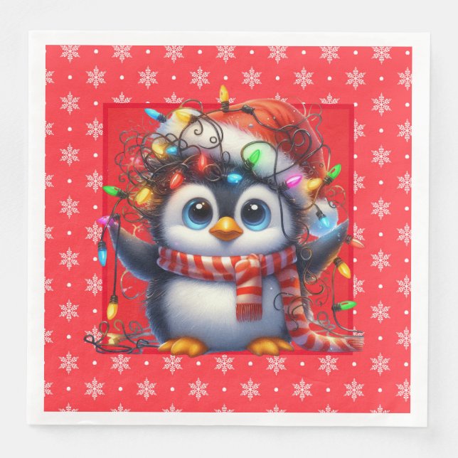 Serviette En Papier Snowy Christmas Penguin Paper Napkin (Devant)